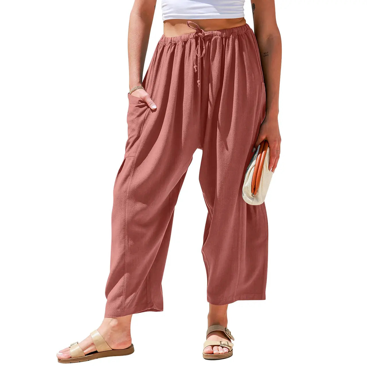 Women‘s Linen Blend Wide Leg Pants
