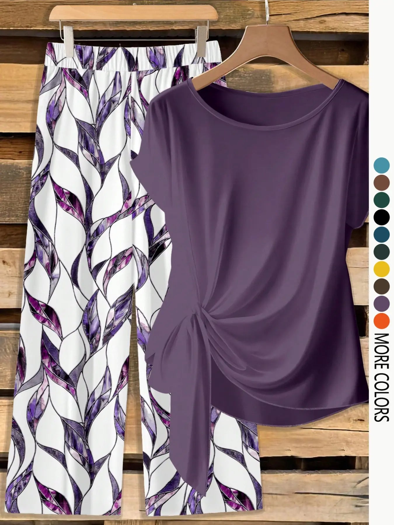 This Week's Special Price💥Women's Casual Printed Necktie Shirt and Loose Straight Pants Set