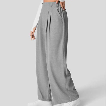 Women High Waist Waffle Knit Wide Leg Pants With Side Utility Pockets