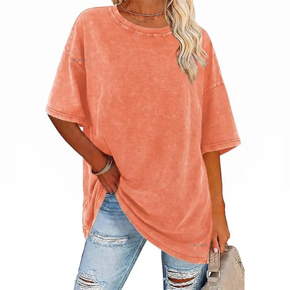 Women's Vintage T-Shirt  Acid Washed Cotton Loose Fit Crewneck Tshirts