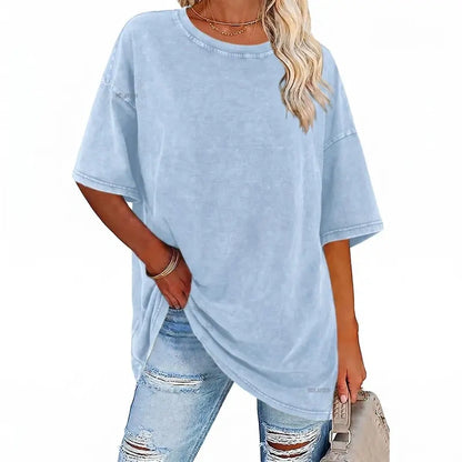 Women's Vintage T-Shirt  Acid Washed Cotton Loose Fit Crewneck Tshirts