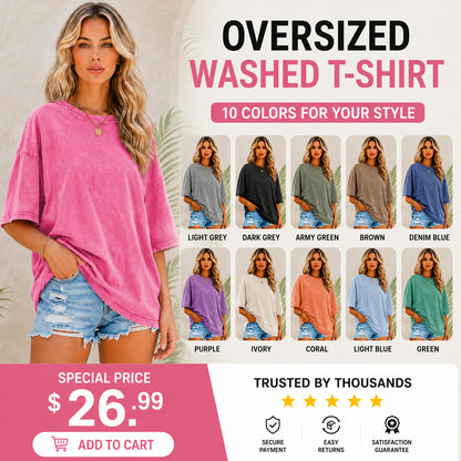 Women's Vintage T-Shirt  Acid Washed Cotton Loose Fit Crewneck Tshirts