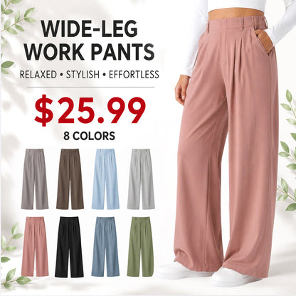 Women High Waist Waffle Knit Wide Leg Pants With Side Utility Pockets