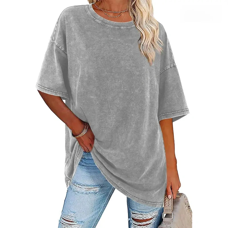 Women's Vintage T-Shirt  Acid Washed Cotton Loose Fit Crewneck Tshirts