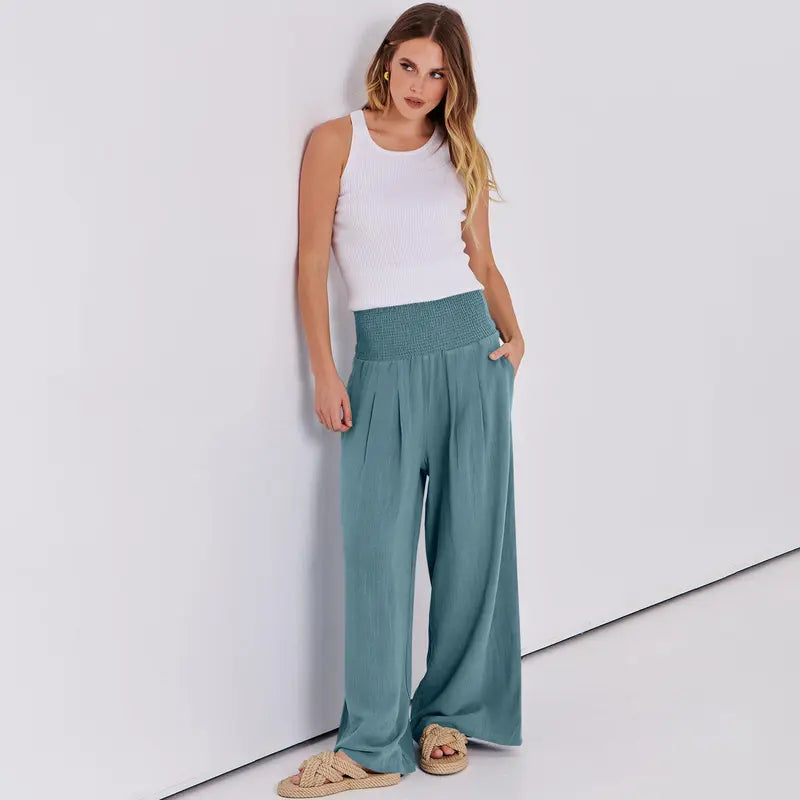 ✨Women’s Linen Wide Leg Palazzo Pants – High Waist Boho Beach Vacation Lounge Pants