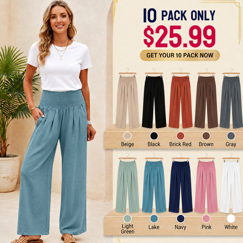 ✨Women’s Linen Wide Leg Palazzo Pants – High Waist Boho Beach Vacation Lounge Pants