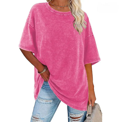 Women's Vintage T-Shirt  Acid Washed Cotton Loose Fit Crewneck Tshirts