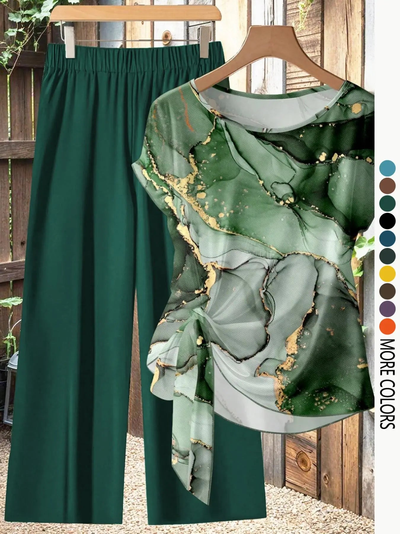 This Week's Special Price💥Women's Casual Printed Necktie Shirt and Loose Straight Pants Set