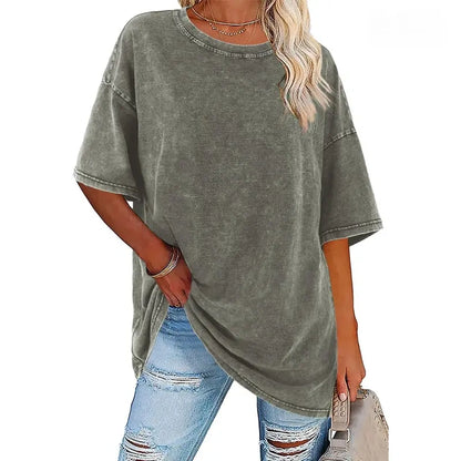 Women's Vintage T-Shirt  Acid Washed Cotton Loose Fit Crewneck Tshirts
