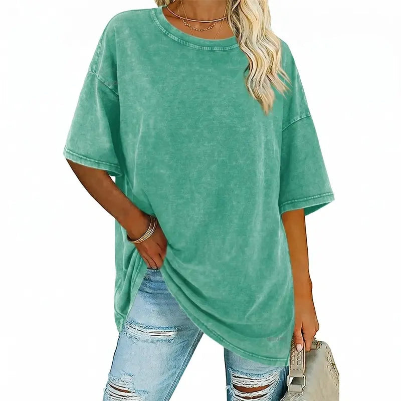 Women's Vintage T-Shirt  Acid Washed Cotton Loose Fit Crewneck Tshirts