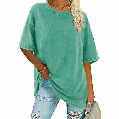 Women's Vintage T-Shirt  Acid Washed Cotton Loose Fit Crewneck Tshirts