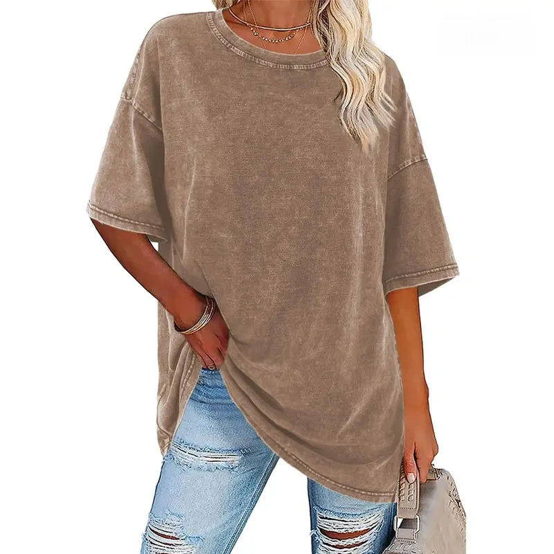Women's Vintage T-Shirt  Acid Washed Cotton Loose Fit Crewneck Tshirts