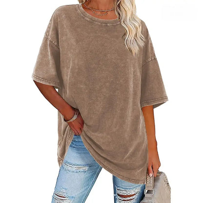 Women's Vintage T-Shirt  Acid Washed Cotton Loose Fit Crewneck Tshirts
