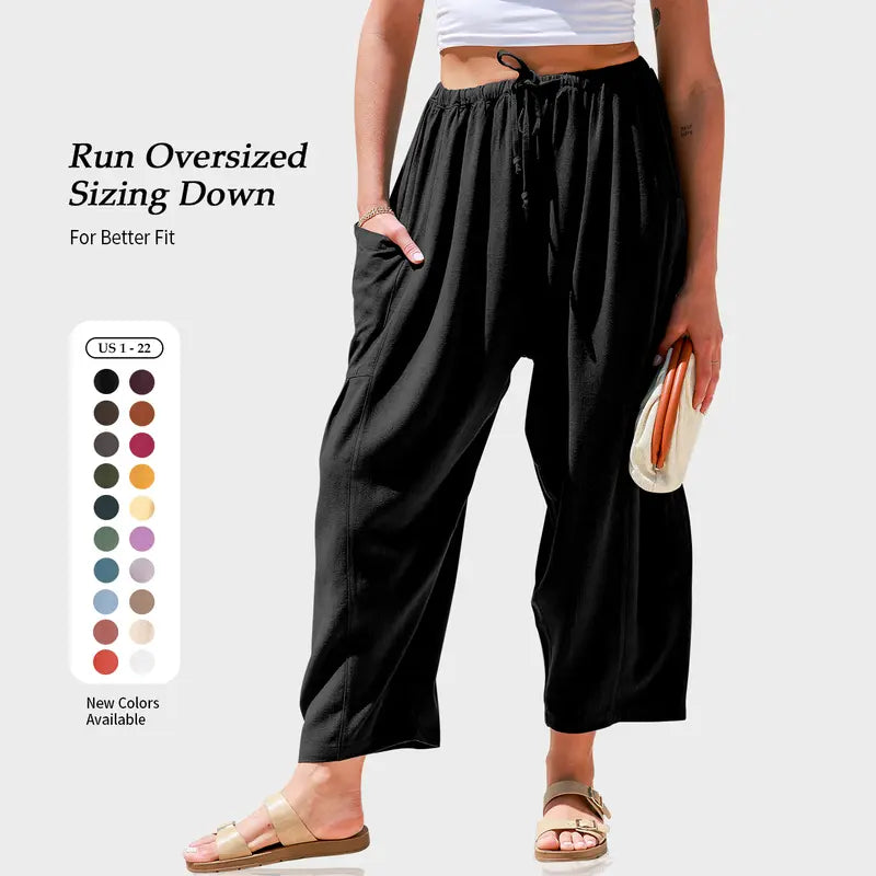 Women‘s Linen Blend Wide Leg Pants