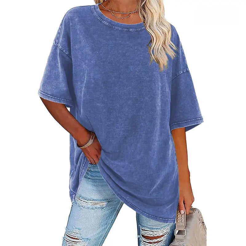 Women's Vintage T-Shirt  Acid Washed Cotton Loose Fit Crewneck Tshirts