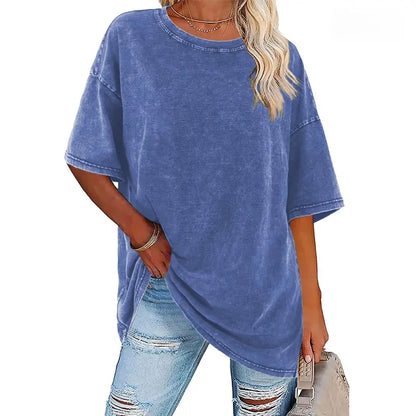 Women's Vintage T-Shirt  Acid Washed Cotton Loose Fit Crewneck Tshirts