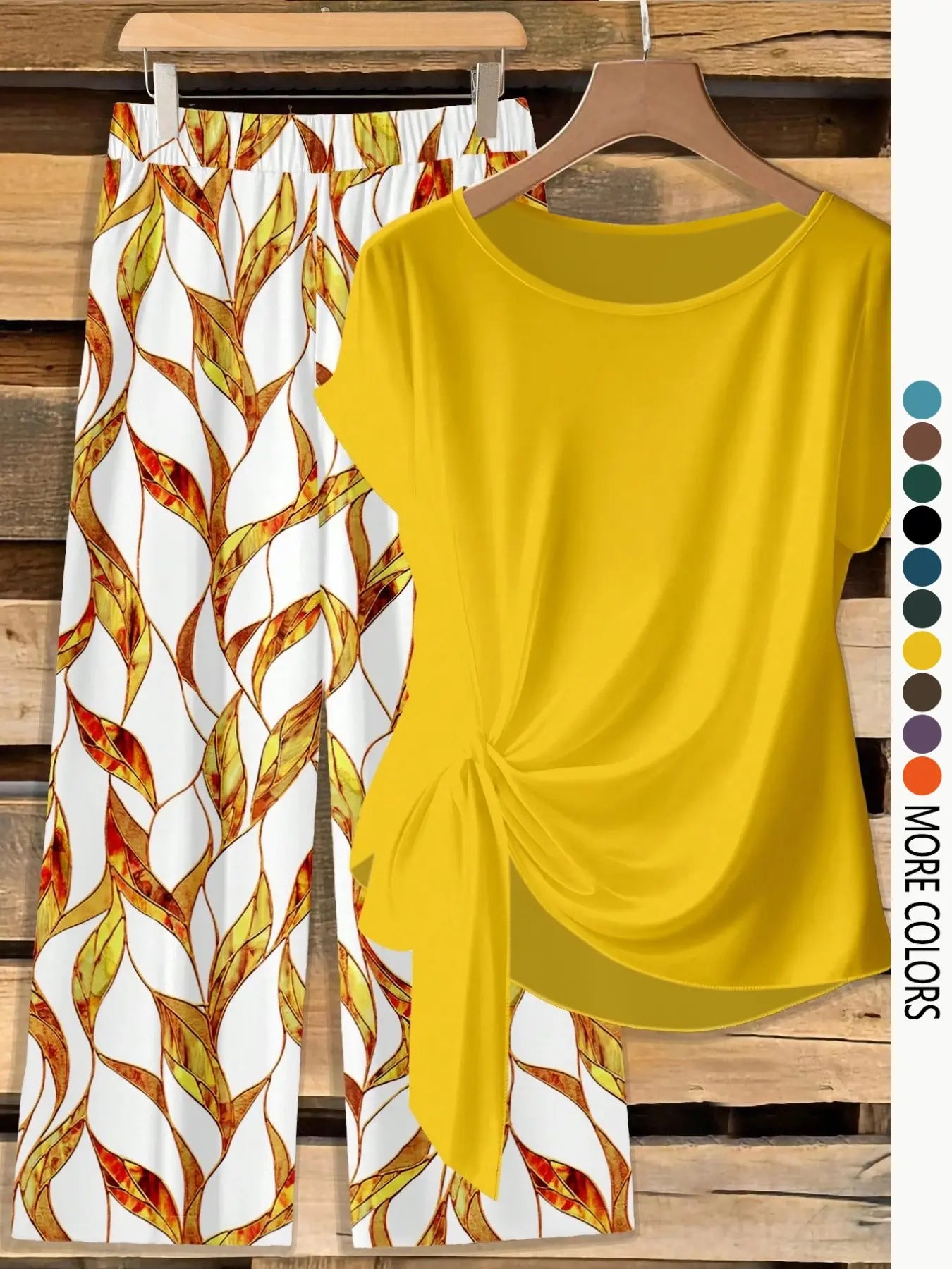 This Week's Special Price💥Women's Casual Printed Necktie Shirt and Loose Straight Pants Set