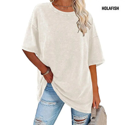 Women's Vintage T-Shirt  Acid Washed Cotton Loose Fit Crewneck Tshirts