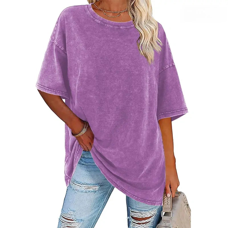 Women's Vintage T-Shirt  Acid Washed Cotton Loose Fit Crewneck Tshirts
