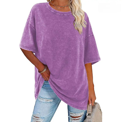 Women's Vintage T-Shirt  Acid Washed Cotton Loose Fit Crewneck Tshirts