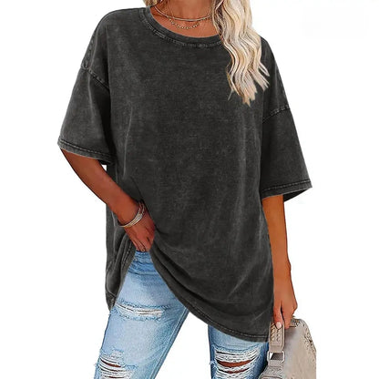 Women's Vintage T-Shirt  Acid Washed Cotton Loose Fit Crewneck Tshirts