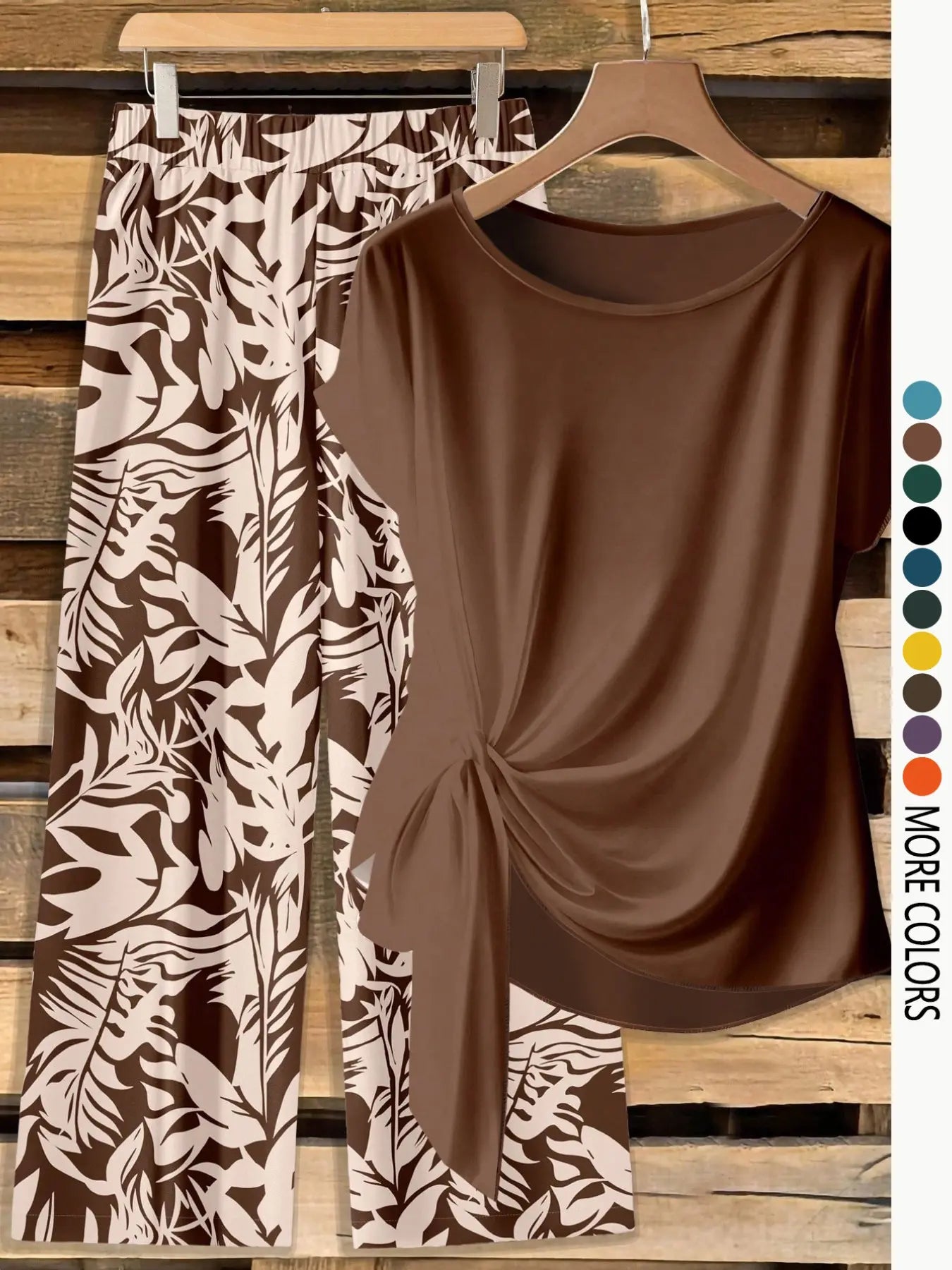 This Week's Special Price💥Women's Casual Printed Necktie Shirt and Loose Straight Pants Set