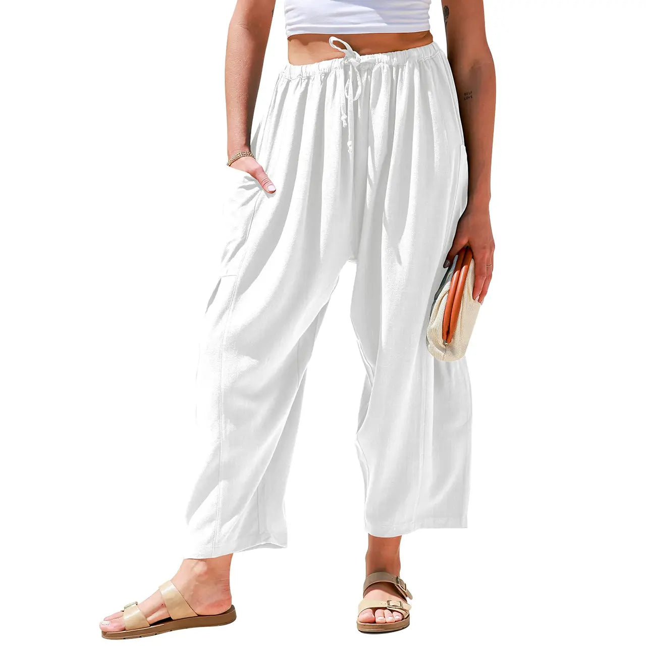 Women‘s Linen Blend Wide Leg Pants